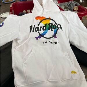 Hard Rock Cafe White Hoodie with Rainbow Logo